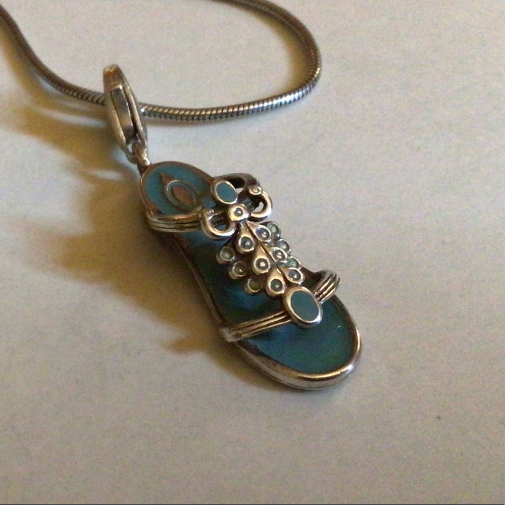 THOMAS SABO ENAMEL HEELED 925 SILVER SANDAL PENDANT NECKLACE IN TURQUOISE 🩴 🩴